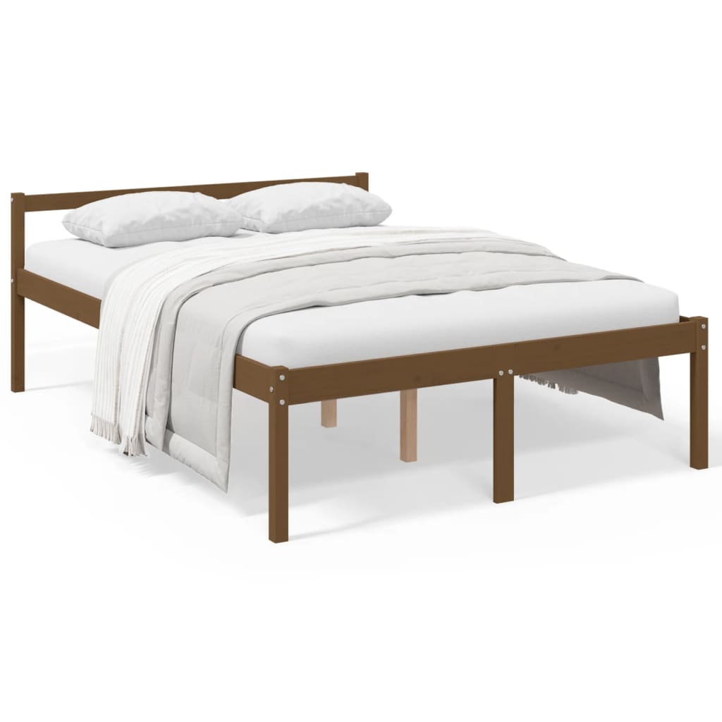 vidaXL senioru gultas rāmis, brūns, 135x190 cm, priedes masīvkoks