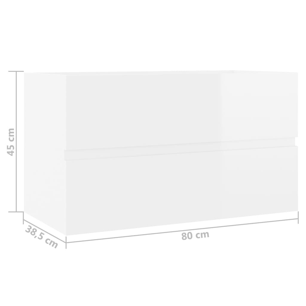 vidaXL izlietnes skapītis, spīdīgi balts, 80x38,5x45 cm, skaidu plātne