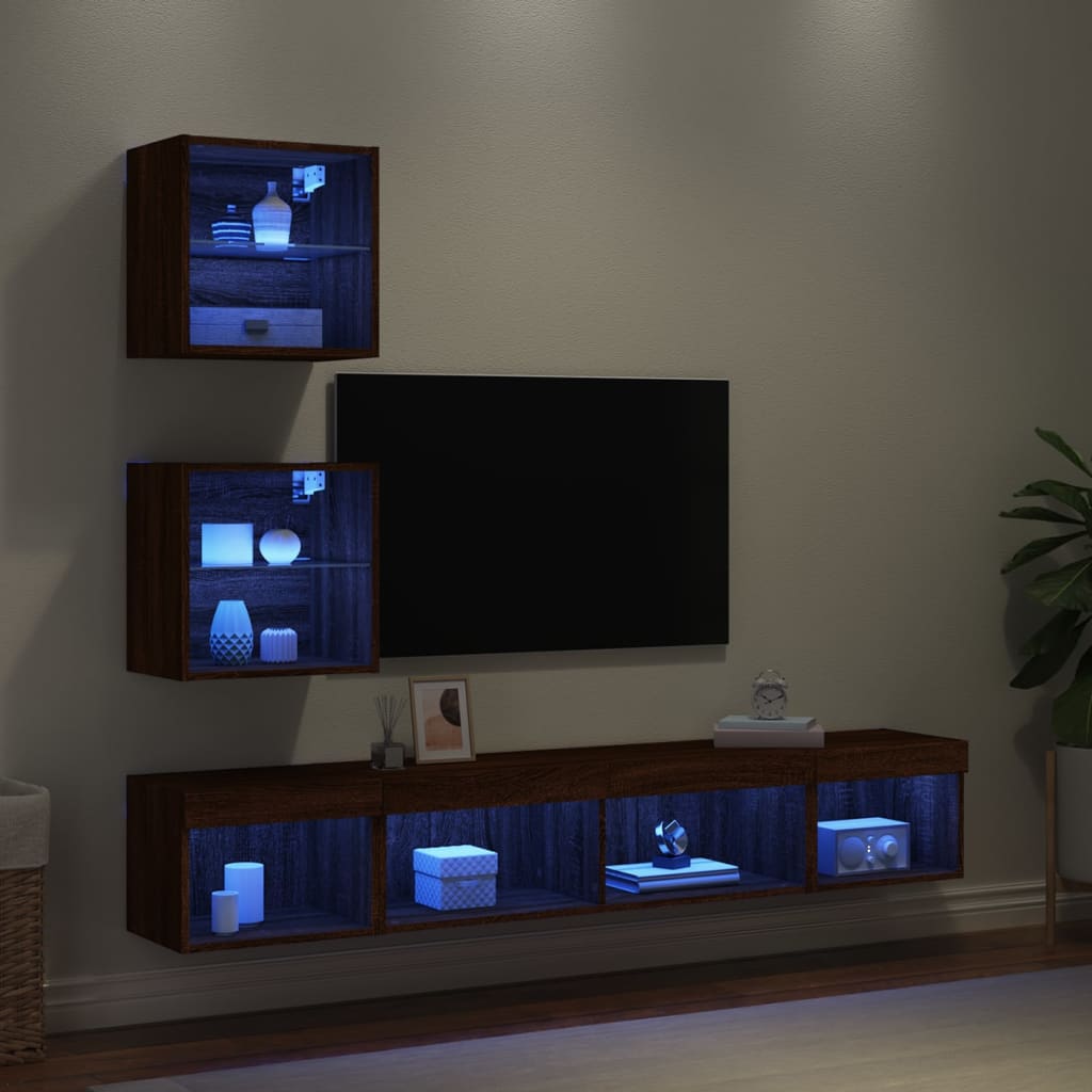 vidaXL 5-daļīgs TV skapīšu komplekts ar LED, brūna ozola