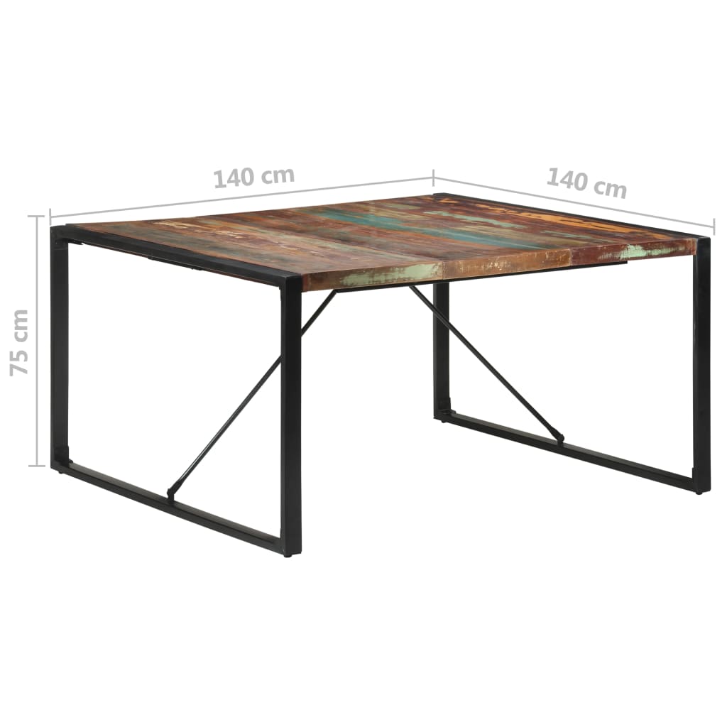 vidaXL virtuves galds, 140x140x75 cm, pārstrādāts masīvkoks