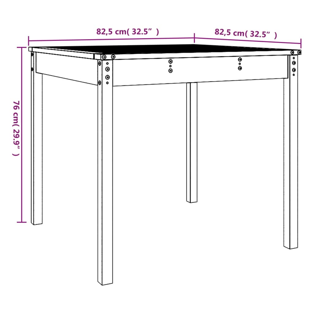 vidaXL dārza galds, 82,5x82,5x76 cm, Duglasa egles masīvkoks