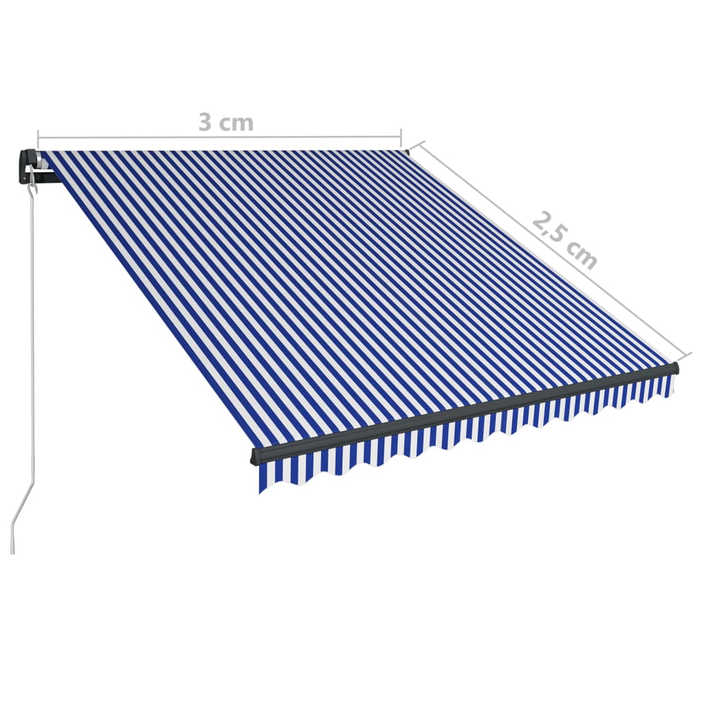 vidaXL izvelkama markīze ar LED, zili balta, 300x250 cm, manuāla