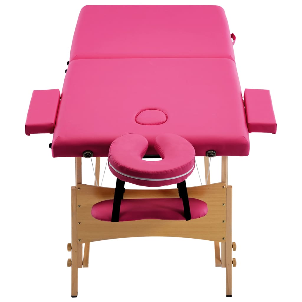 vidaXL saliekams masāžas galds, 2 daļas, koks, rozā