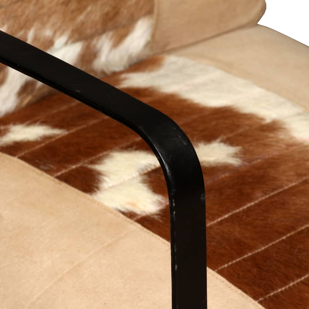 vidaXL atpūtas krēsls, krēmkrāsas dabīgā kazas āda un audekls