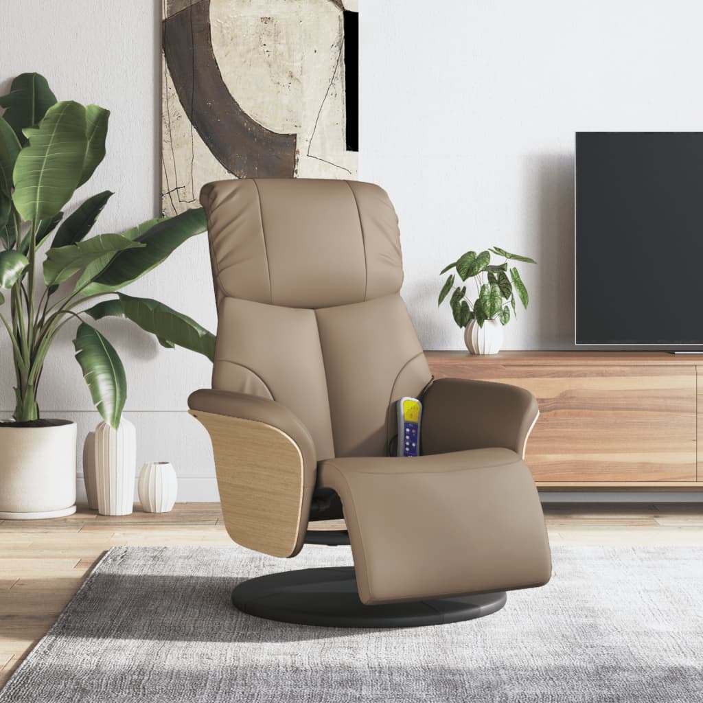 vidaXL masāžas krēsls ar kāju balstu, kapučīno krāsas mākslīgā āda