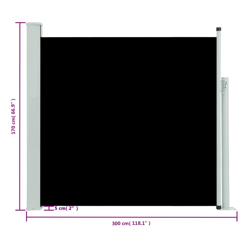 vidaXL izvelkama sānu markīze, 170x300 cm, melna