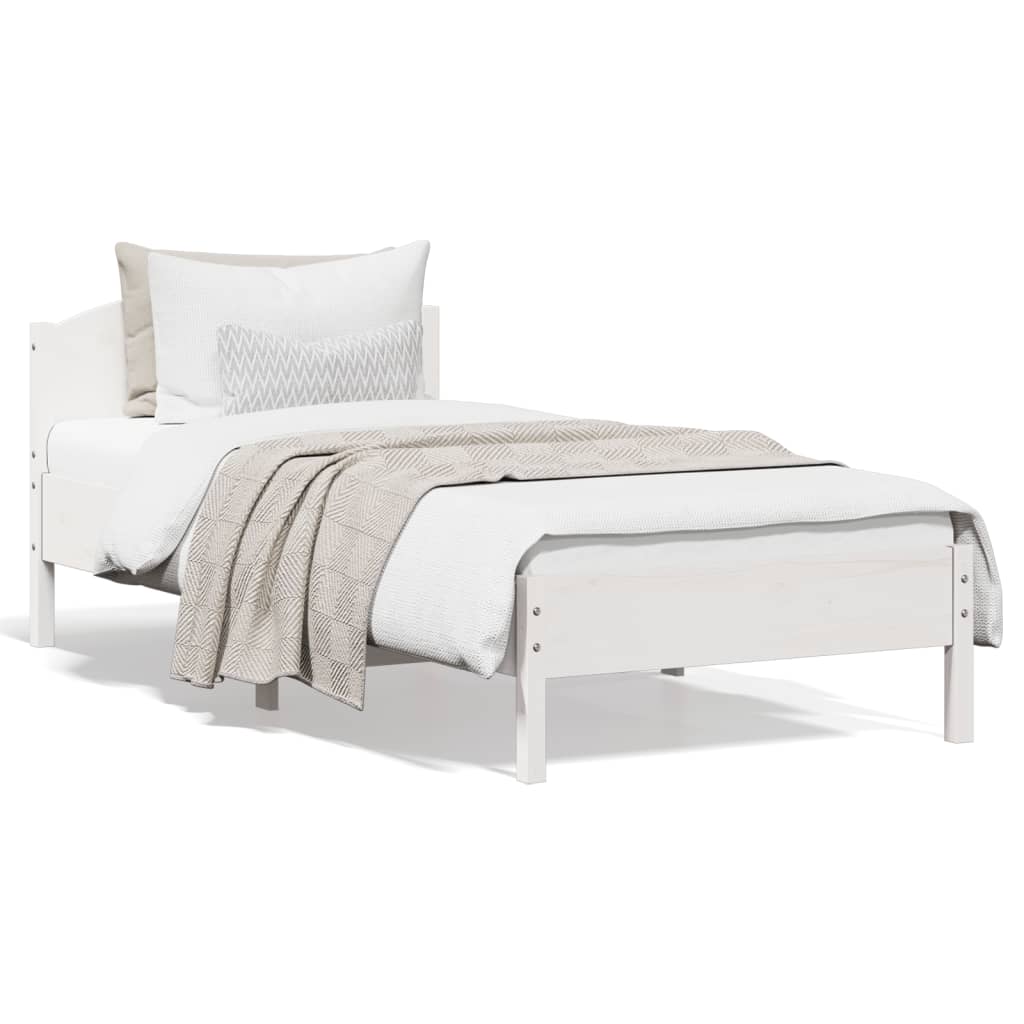 vidaXL gultas rāmis ar galvgali, balts, priedes masīvkoks, 90x200 cm