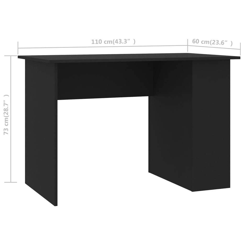 vidaXL rakstāmgalds, 110x60x73 cm, skaidu plāksne, melns
