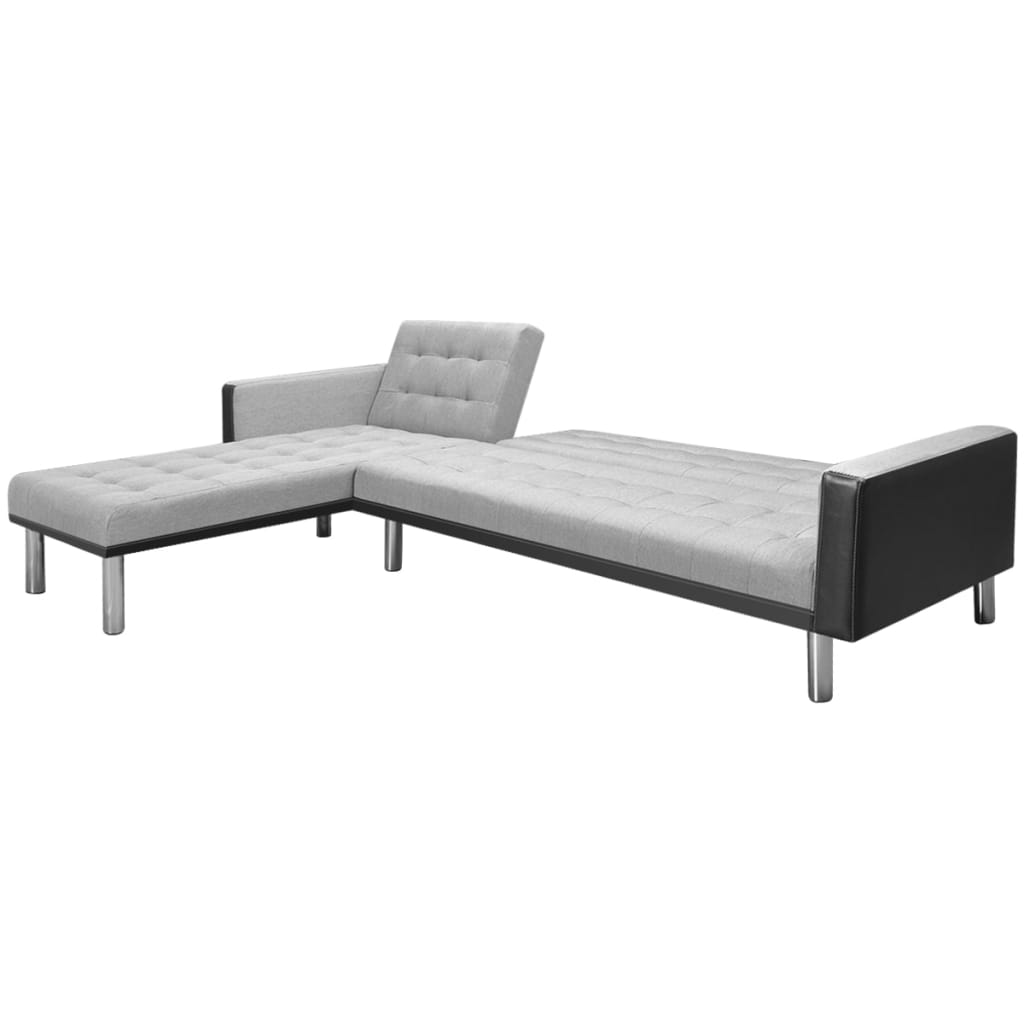 vidaXL stūra dīvāns, 218x155x69 cm, audums, melns ar pelēku
