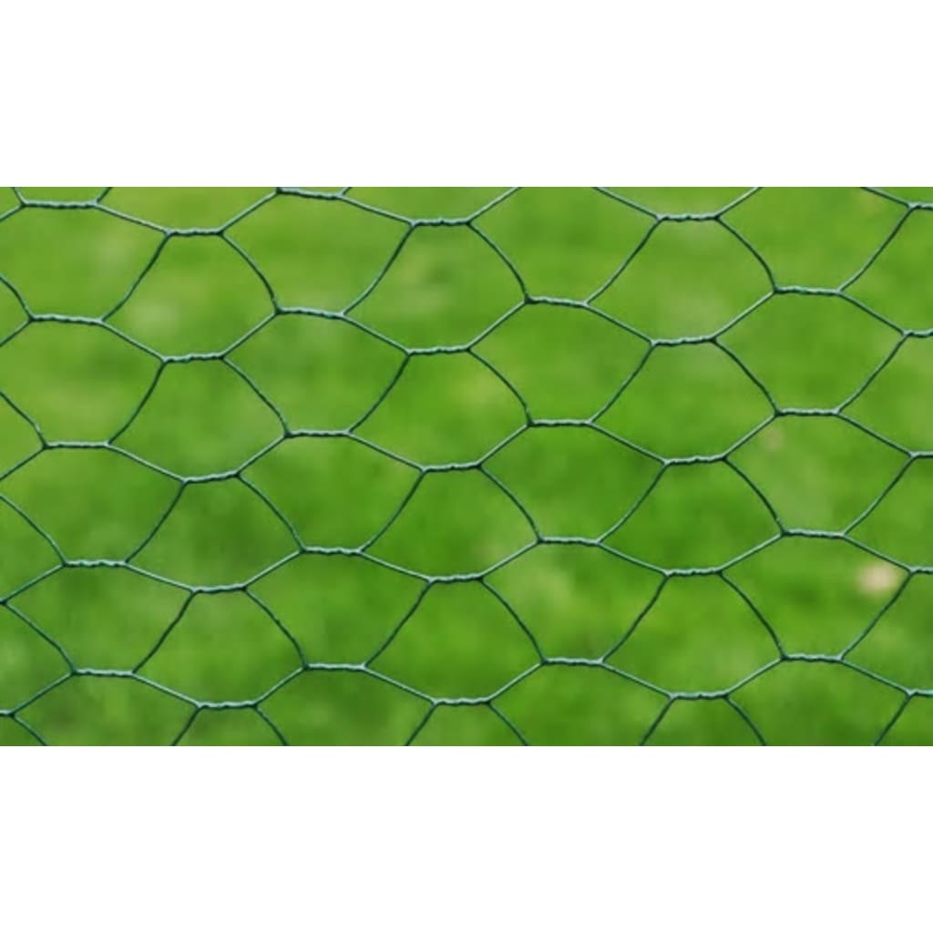 vidaXL stiepļu žogs, cinkots, ar PVC pārklājumu, 25x0,5 m, zaļš