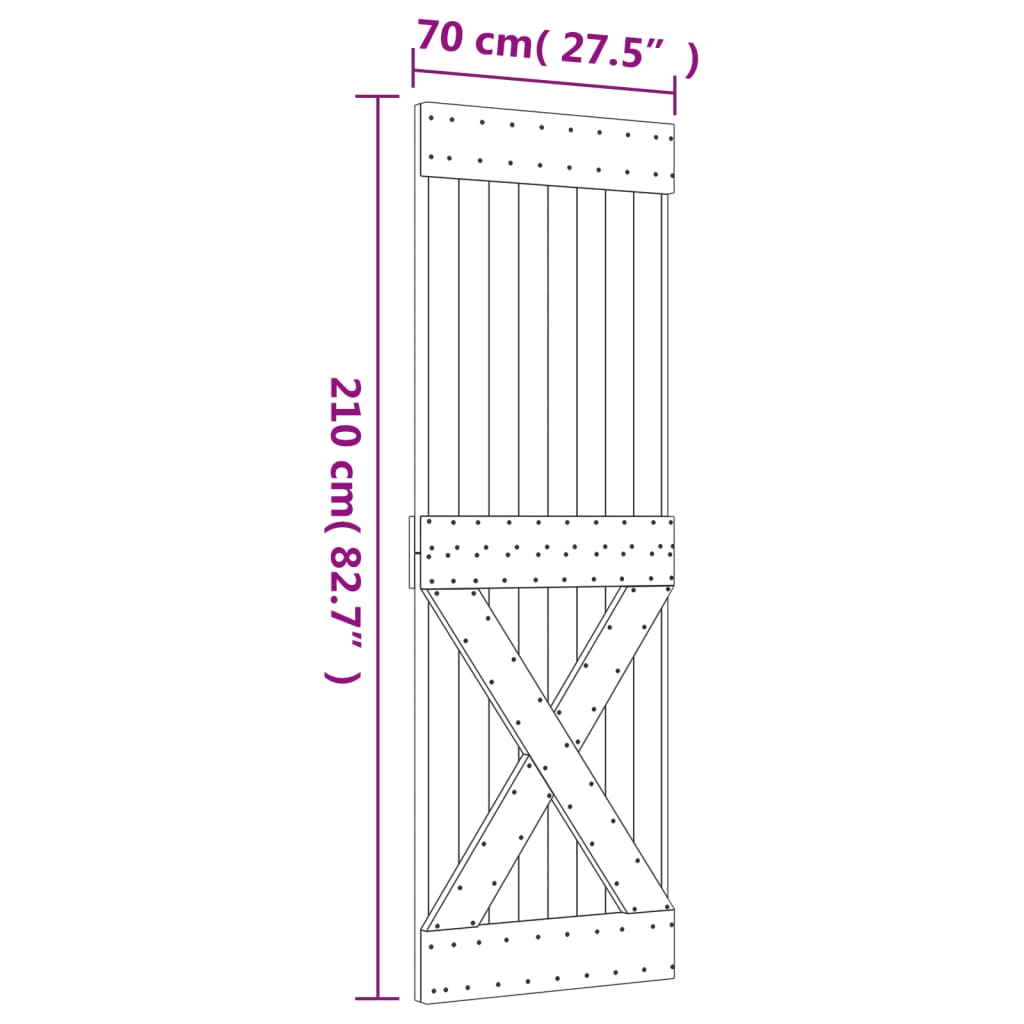 vidaXL bīdāmās durvis ar stiprinājumiem, 70x210 cm, priedes masīvkoks