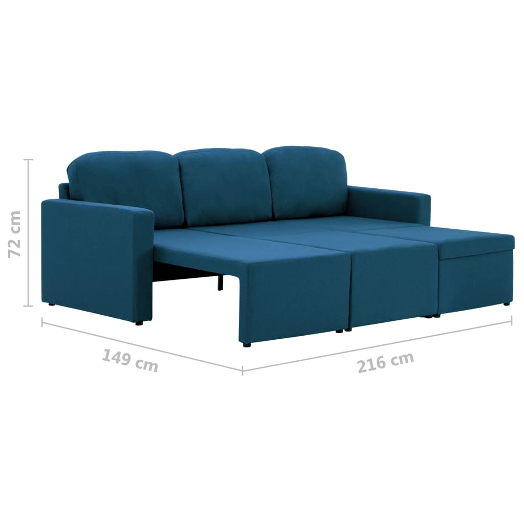 vidaXL dīvāngulta, trīsvietīga, pārveidojama, zils audums