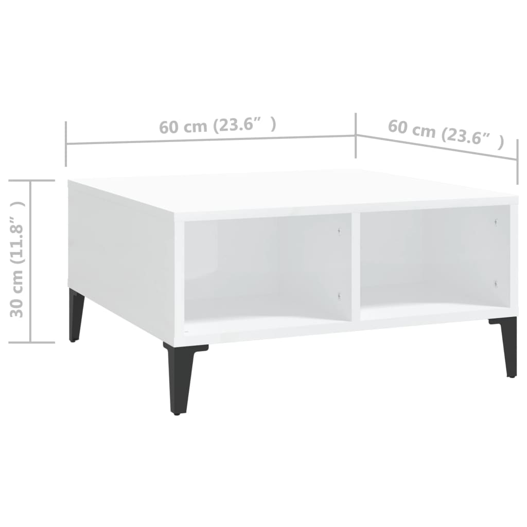 vidaXL kafijas galdiņš, spīdīgi balts, 60x60x30 cm, skaidu plāksne
