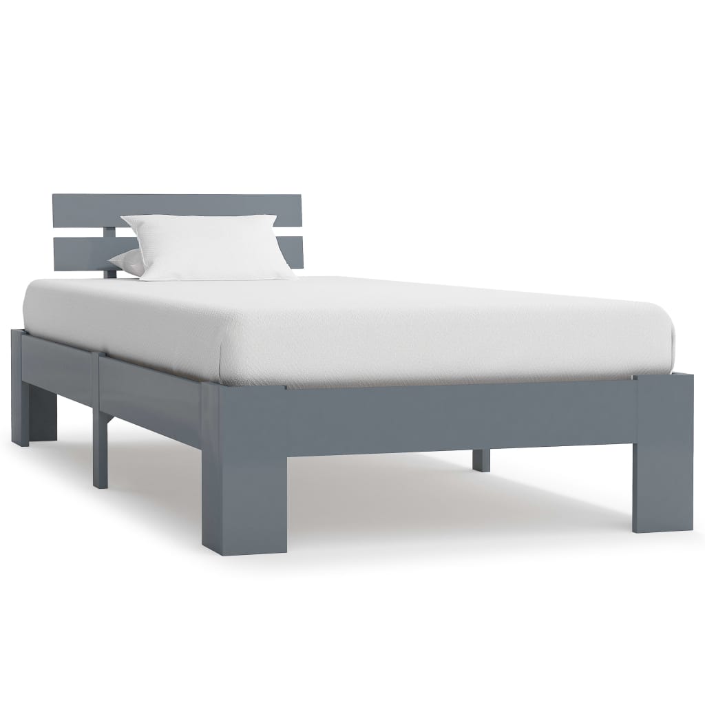 vidaXL gultas rāmis, pelēks, priedes masīvkoks, 90x200 cm