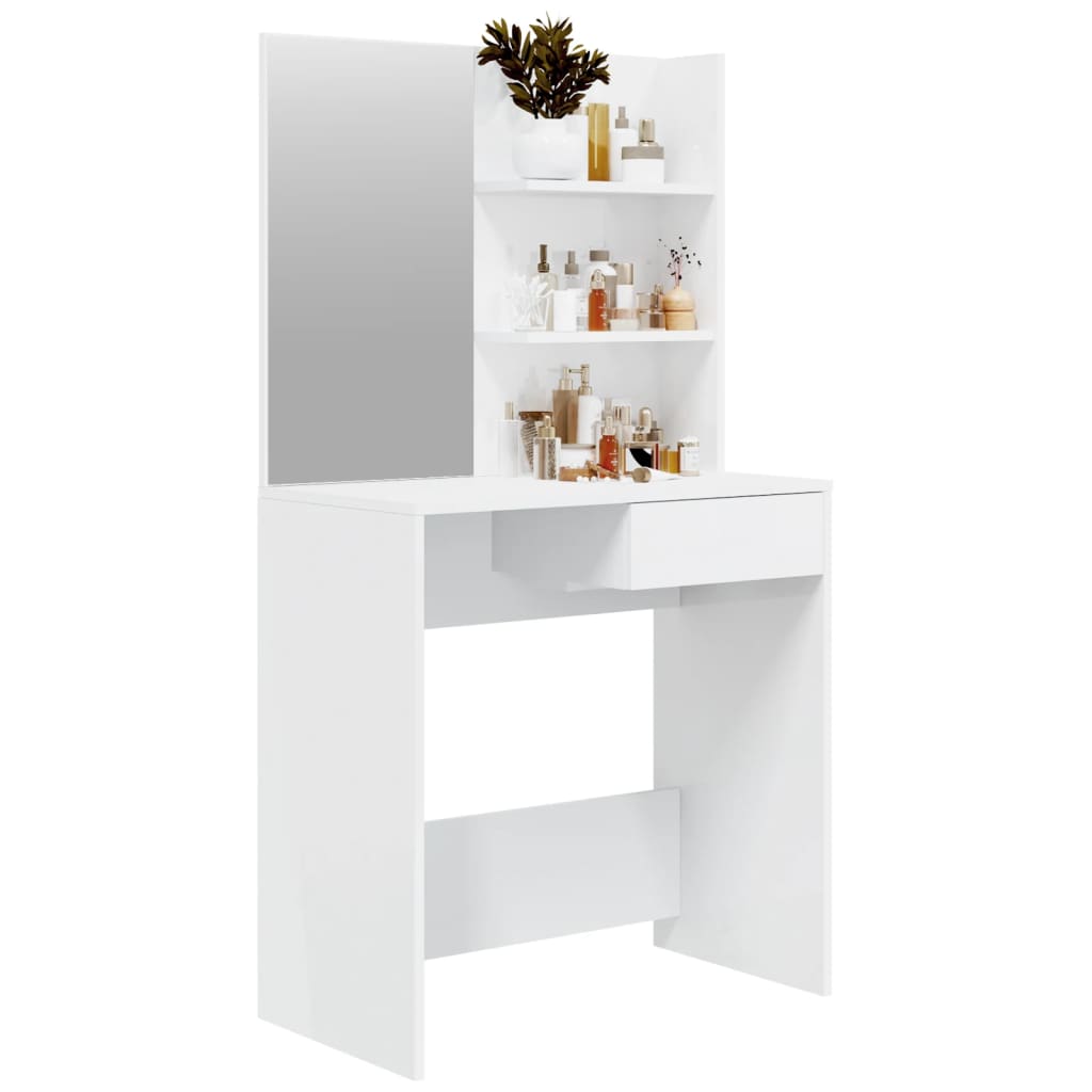 vidaXL galdiņš ar spoguli, spīdīgi balts, 74,5x40x141 cm