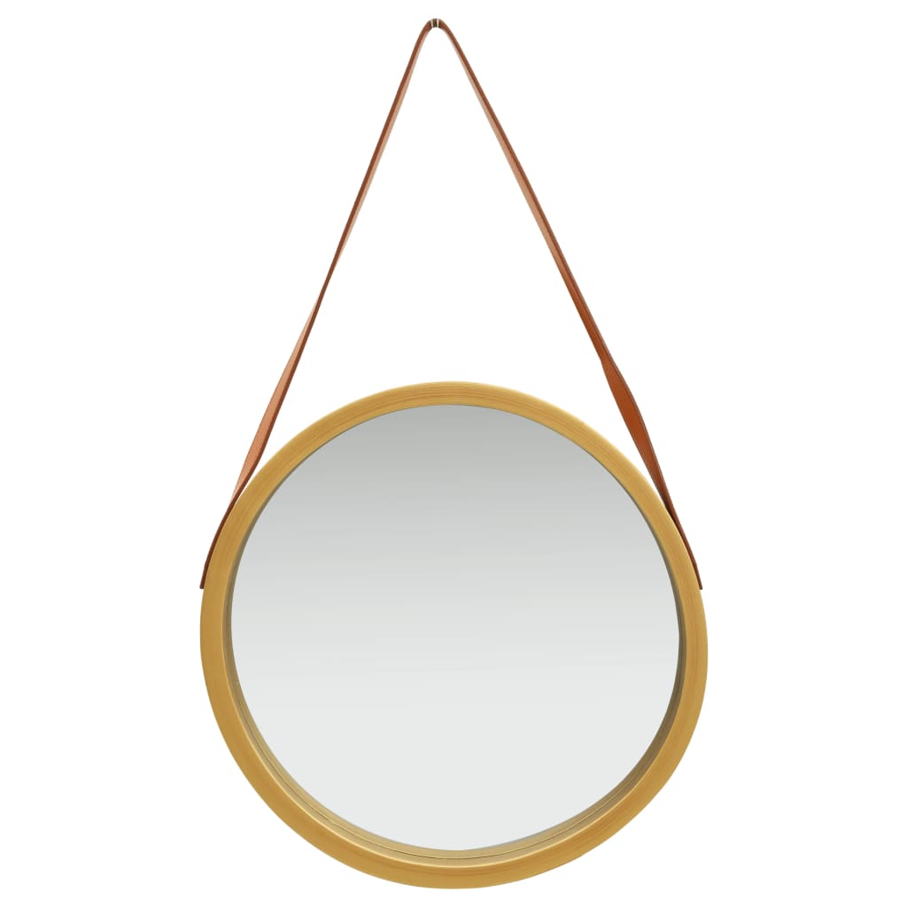 vidaXL sienas spogulis ar siksnu, 50 cm, zelta krāsā
