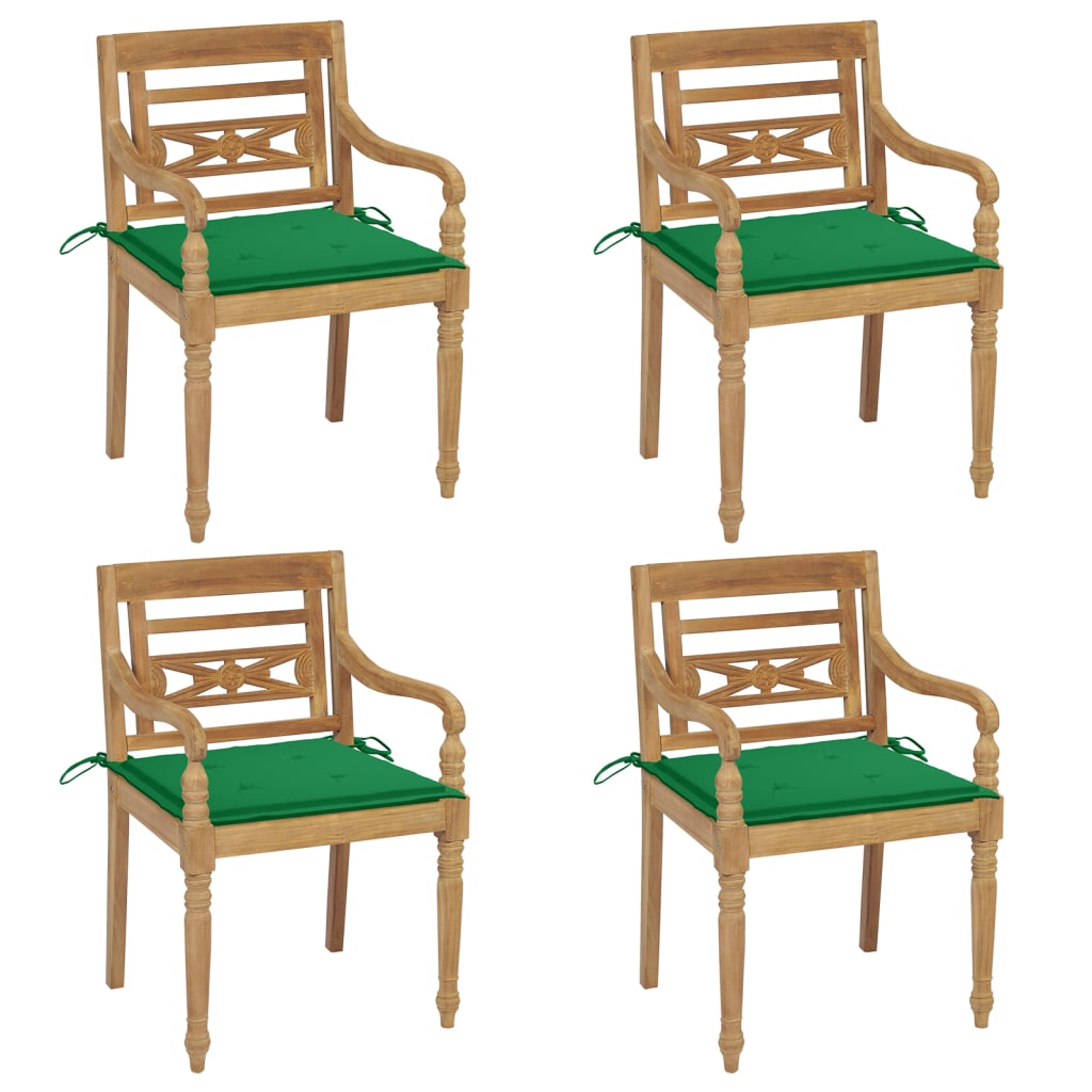 vidaXL dārza krēsli ar matračiem, 4 gab., masīvs tīkkoks