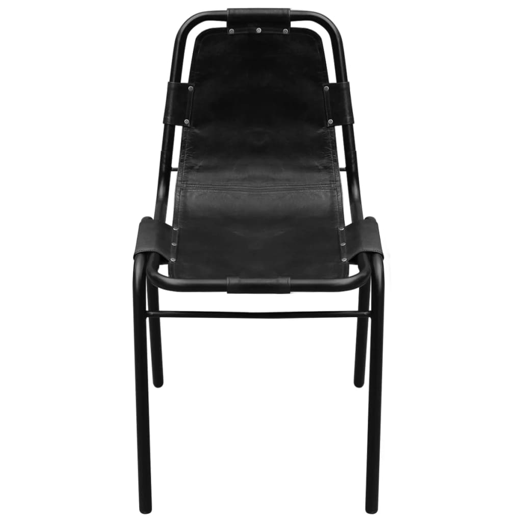 vidaXL virtuves krēsli, 4 gab., melna dabīga āda