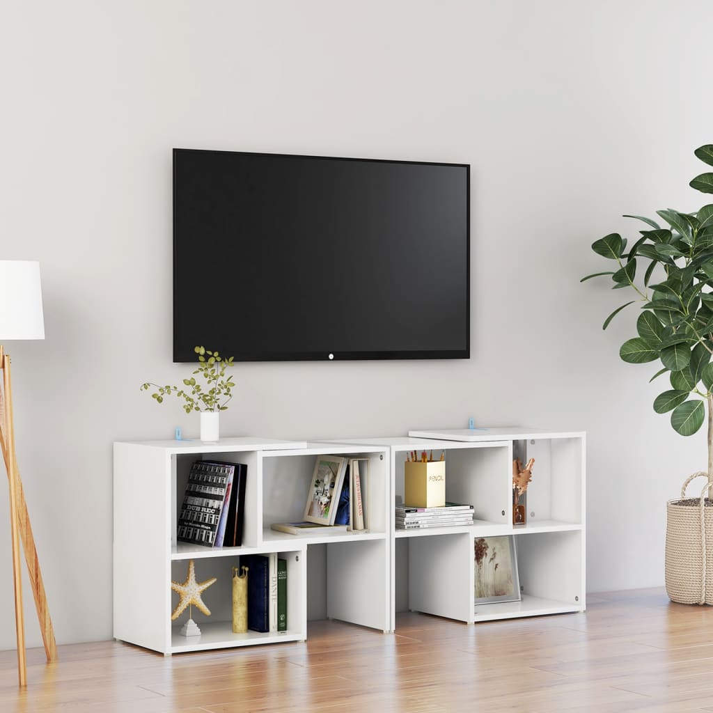 vidaXL TV plaukts, 104x30x52 cm, spīdīgi balts, skaidu plāksne