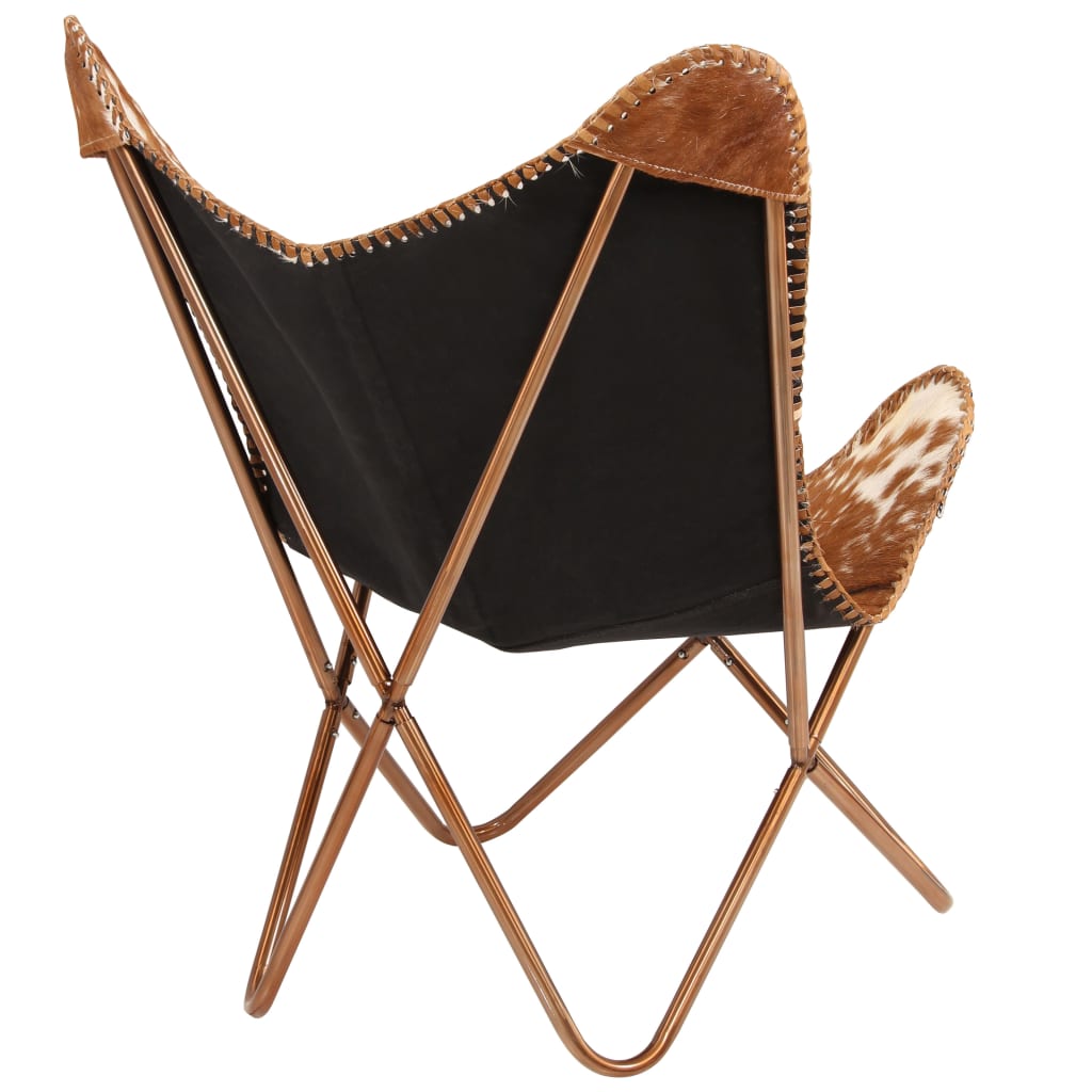 vidaXL tauriņa formas krēsls, brūns ar baltu, īsta kazas āda