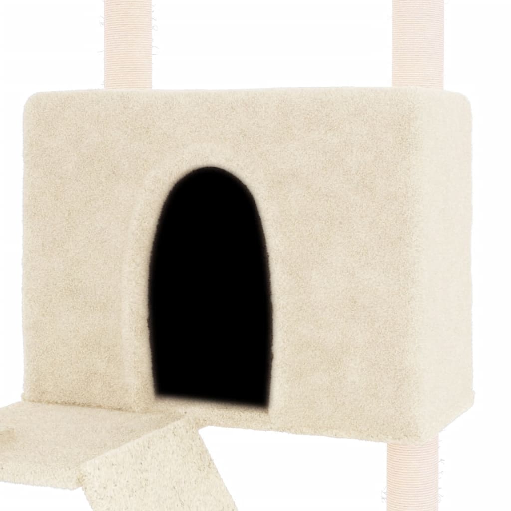 vidaXL kaķu māja ar sizala stabiem nagu asināšanai, 143 cm, krēmkrāsas