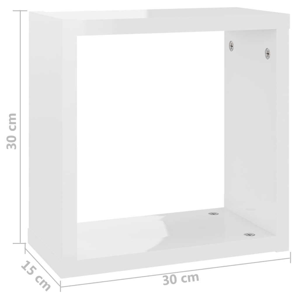 vidaXL kuba formas sienas plaukti, 2 gab., 30x15x30 cm, spīdīgi balti