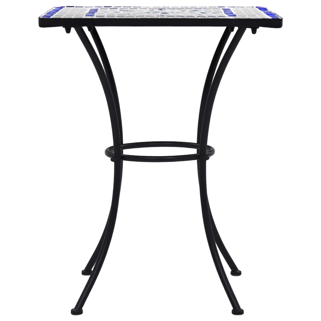vidaXL mozaīkas bistro galds, 60 cm, zils ar baltu, keramika
