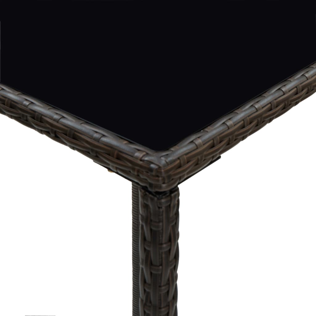 vidaXL dārza bāra galds, 70x70x110 cm, brūna PE rotangpalma, stikls