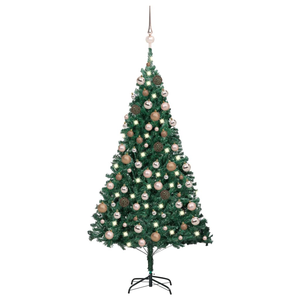vidaXL mākslīgā Ziemassvētku egle ar LED un bumbiņām, 120 cm, PVC