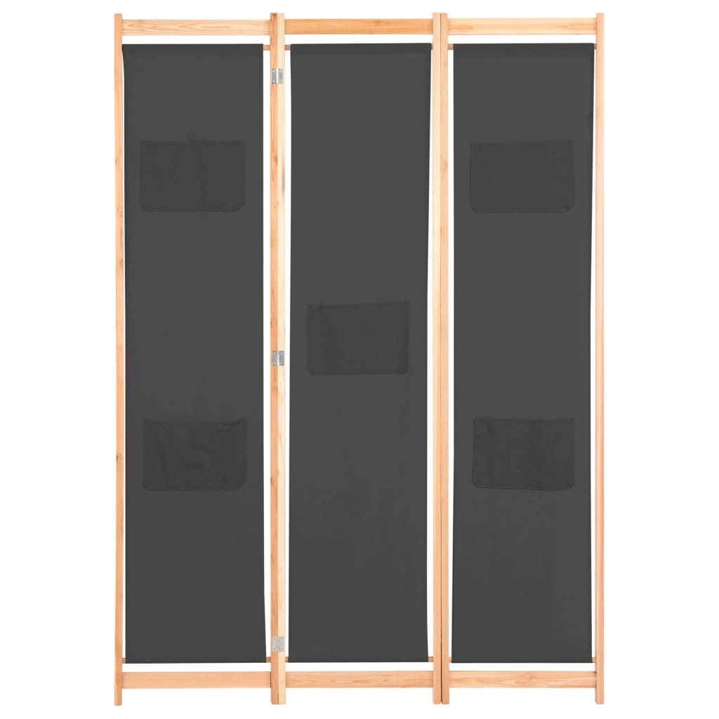 vidaXL 3-paneļu istabas aizslietnis, 120x170x4 cm, pelēks audums