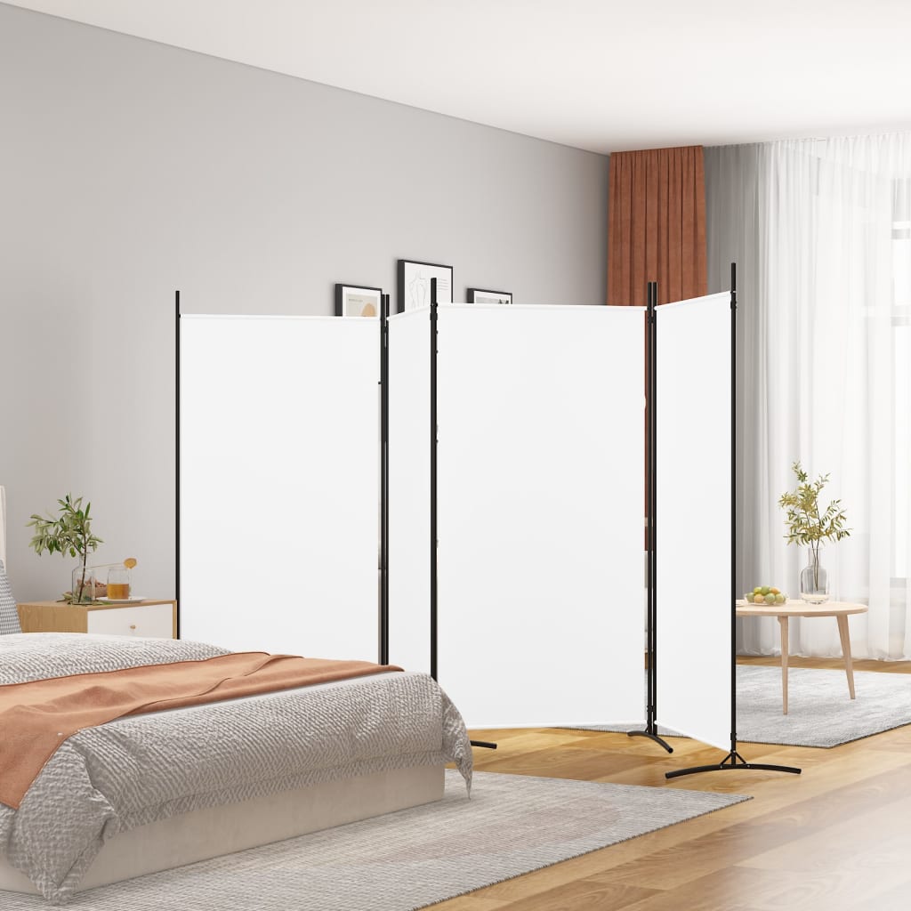 vidaXL 4-paneļu istabas aizslietnis, 346x180 cm, balts audums
