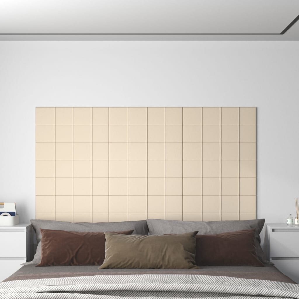 vidaXL sienas paneļi, 12 gab., krēmkrāsas, 60x15 cm, samts, 1,08 m²