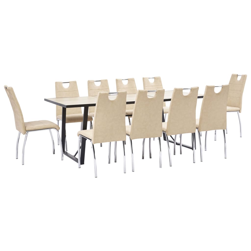 vidaXL virtuves galds un 10 krēsli, krēmkrāsas mākslīgā āda