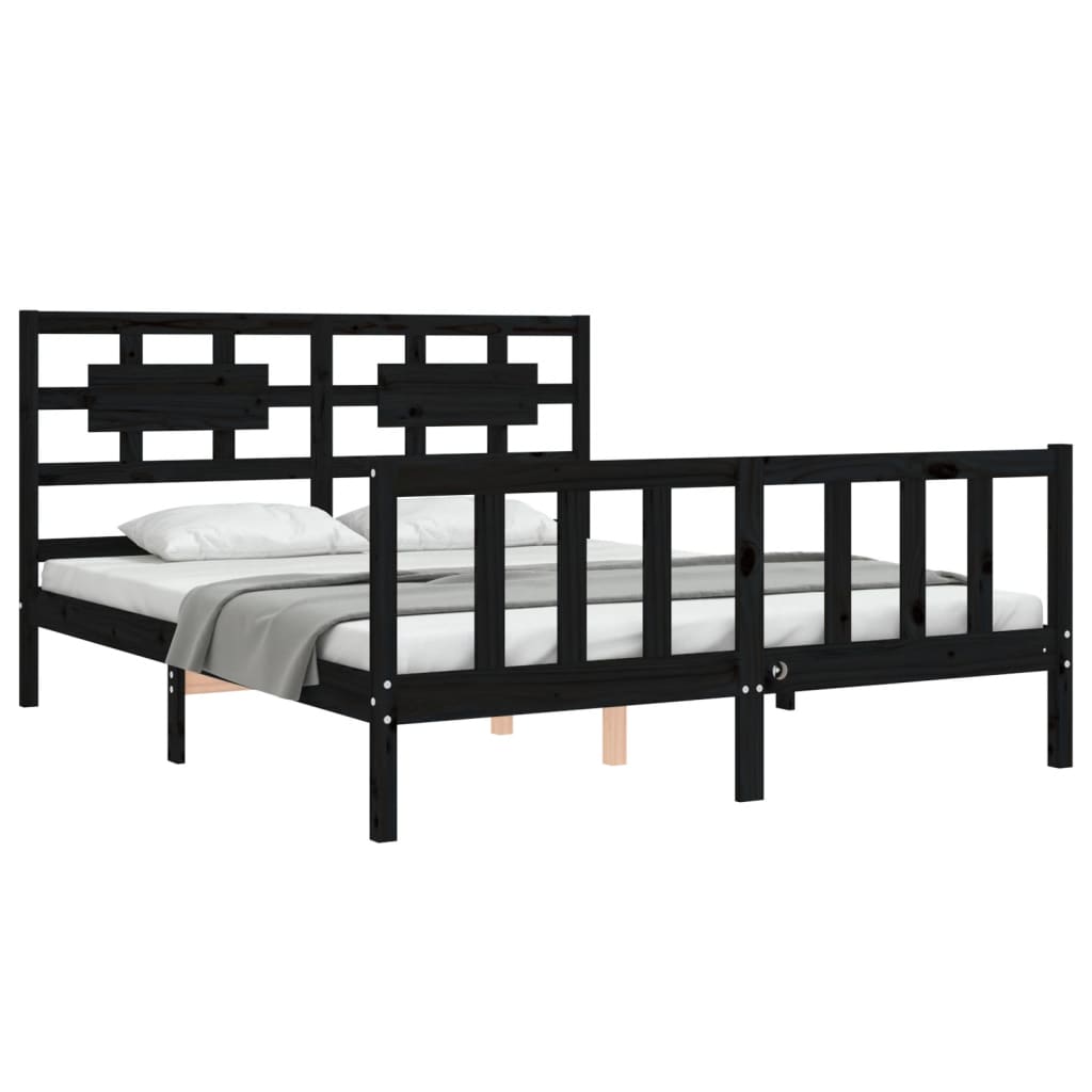 vidaXL gultas rāmis ar galvgali, 160x200 cm, masīvkoks, melns
