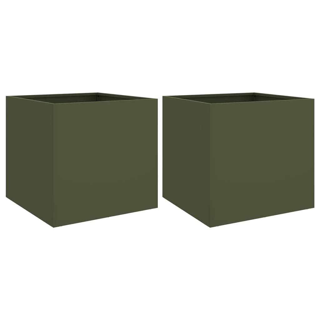 vidaXL puķu kastes, 2 gb., olīvzaļas, 49x47x46 cm, velmēts tērauds