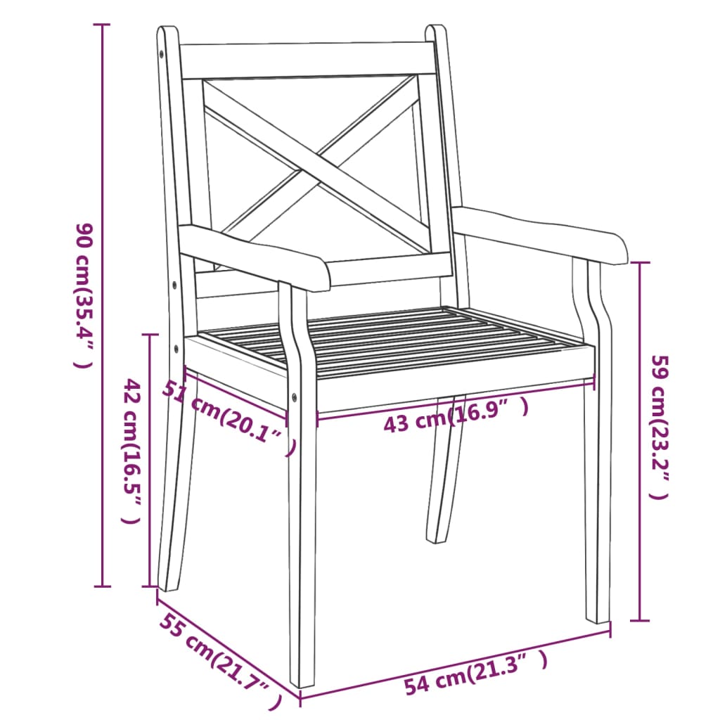 vidaXL dārza krēsli, 3 gab., akācijas masīvkoks
