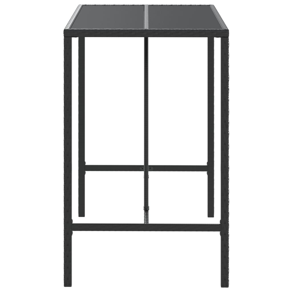 vidaXL bāra galds, stikla virsma, melns, 110x70x110 cm, PE rotangpalma