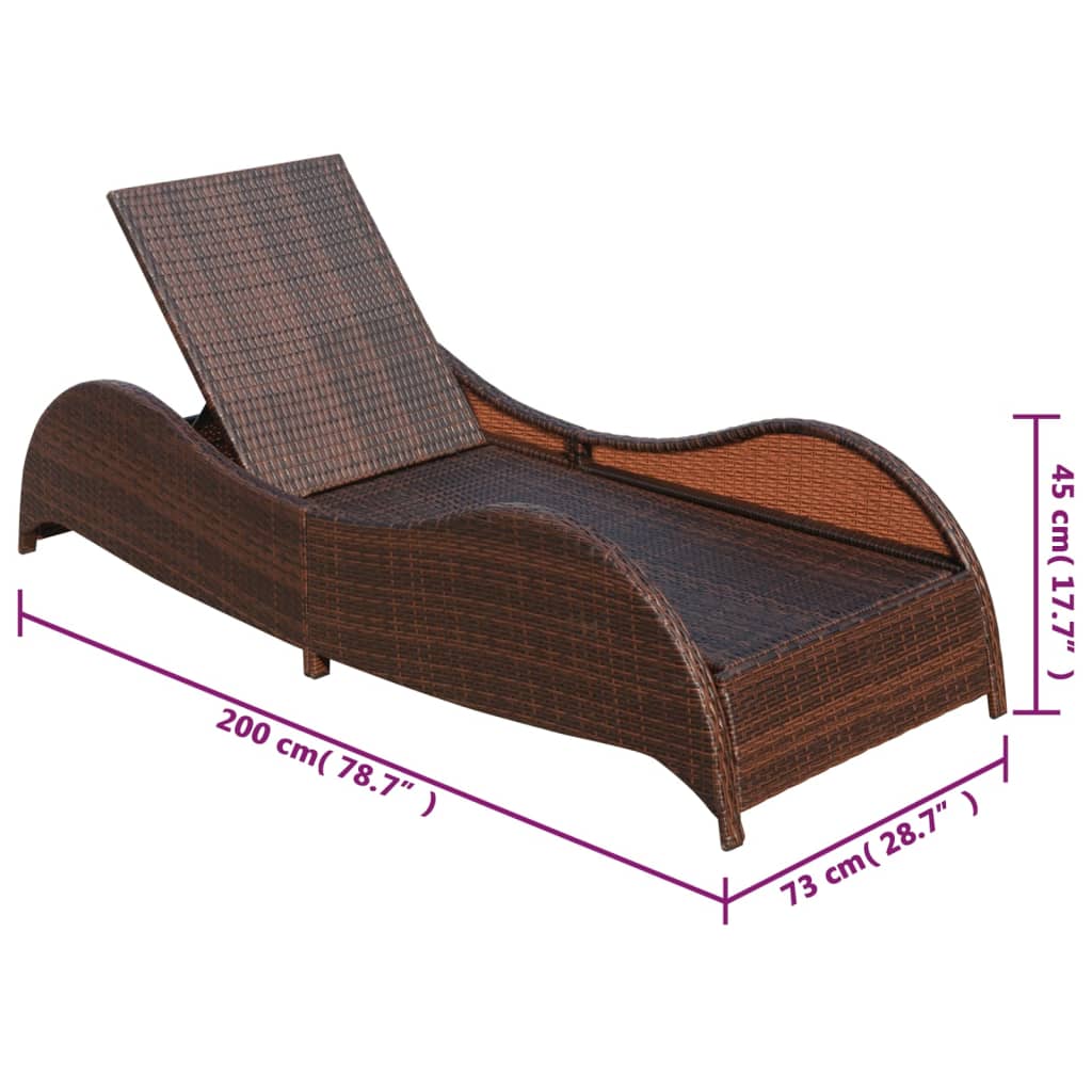 vidaXL sauļošanās zvilnis ar matraci, brūna PE rotangpalma