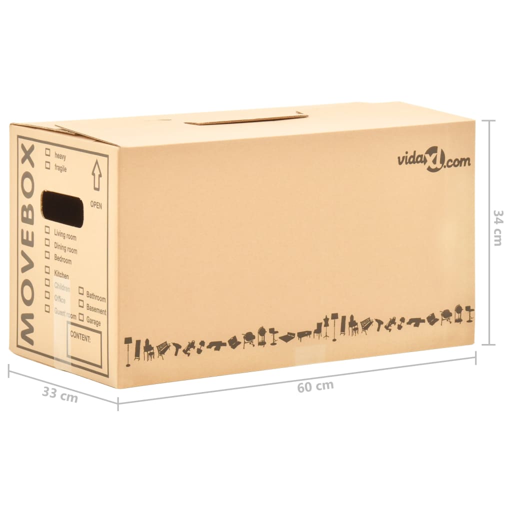 vidaXL pārvākšanās kastes, 40 gab., kartons, XXL, 60x33x34 cm