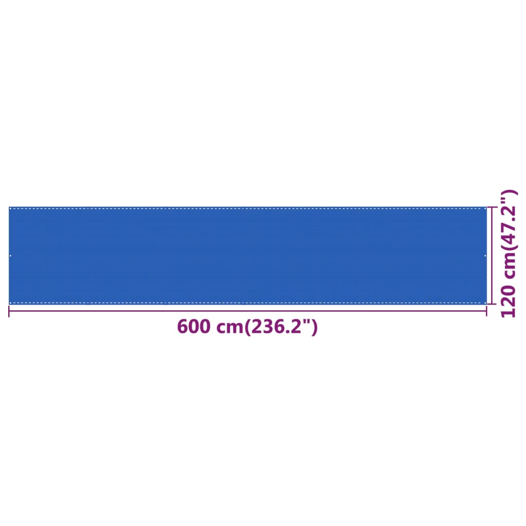 vidaXL balkona aizslietnis, 120x600 cm, zils HDPE