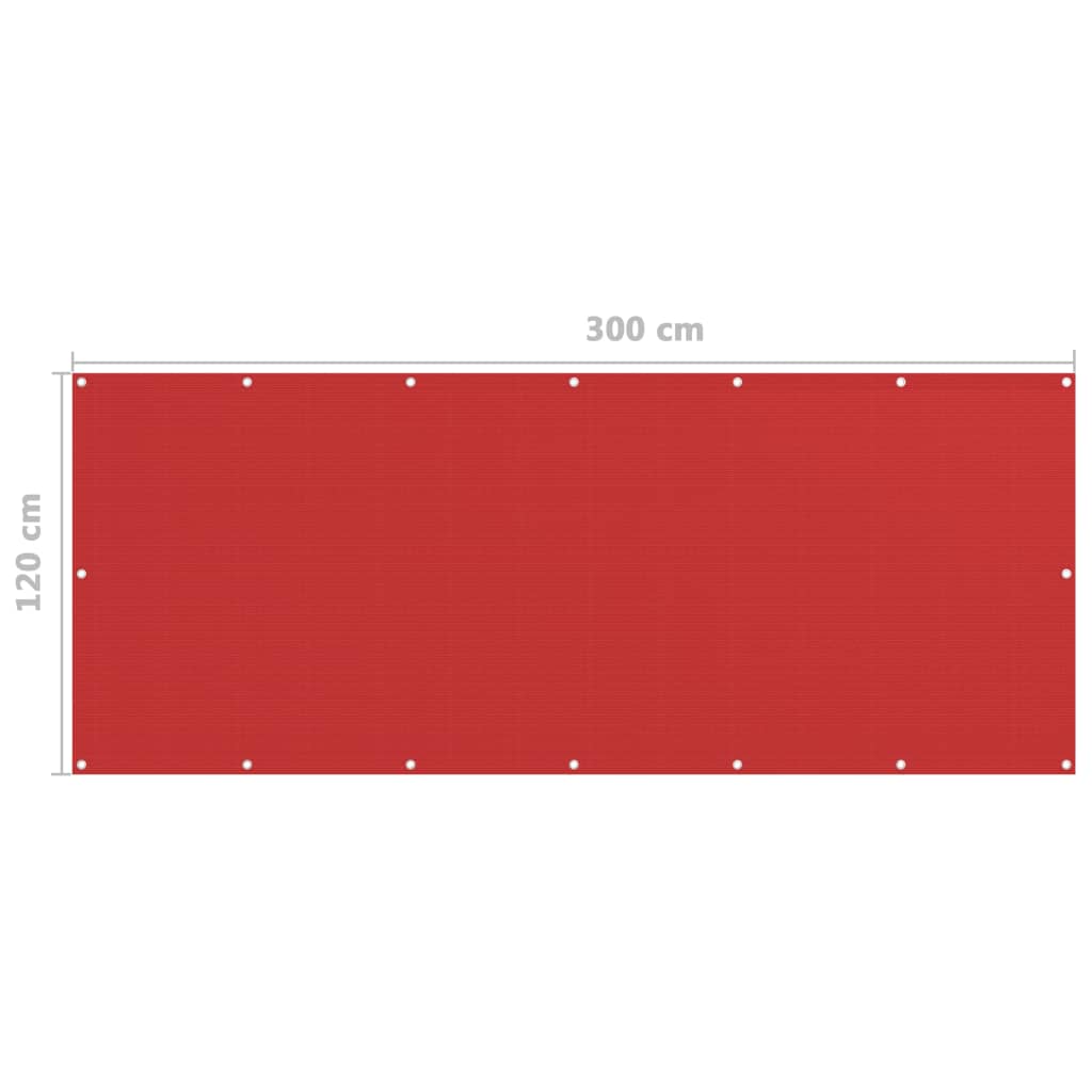 vidaXL balkona aizslietnis, 120x300 cm, sarkans HDPE