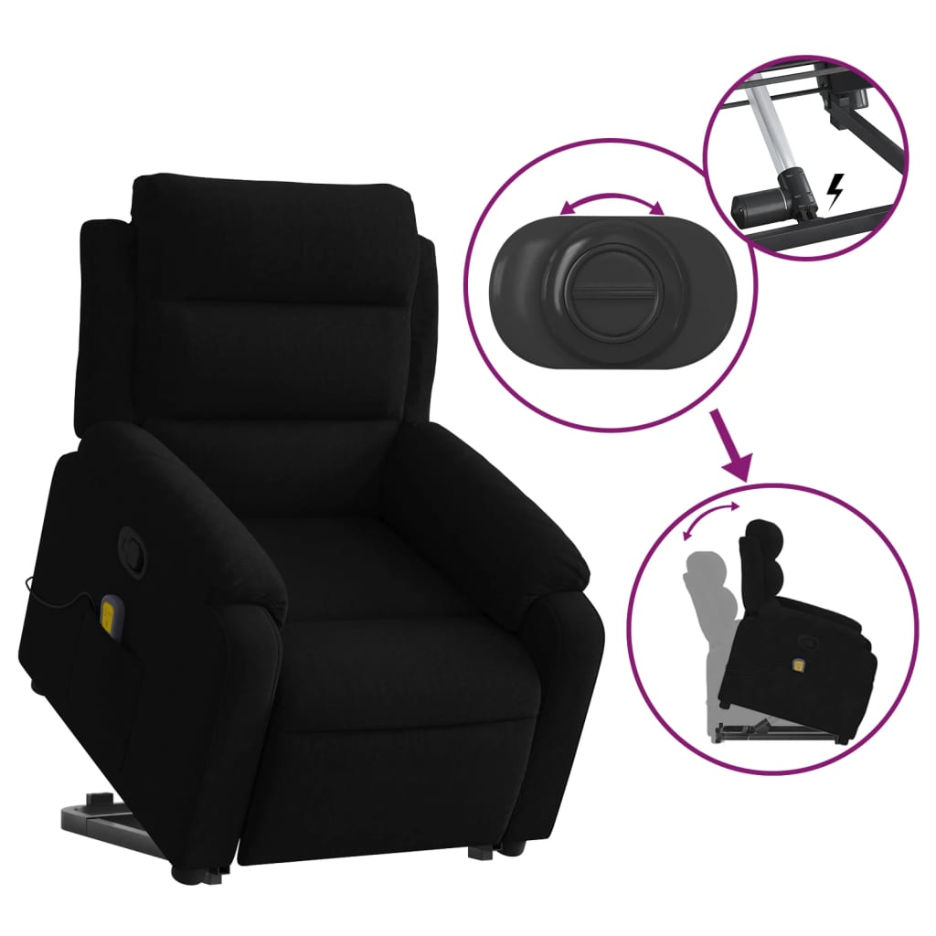 vidaXL masāžas krēsls, paceļams, atgāžams, melns samts