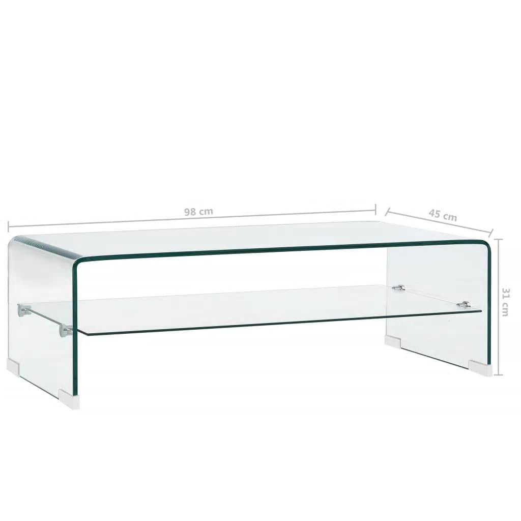 vidaXL kafijas galdiņš, 98x45x31 cm, caurspīdīgs, rūdīts stikls