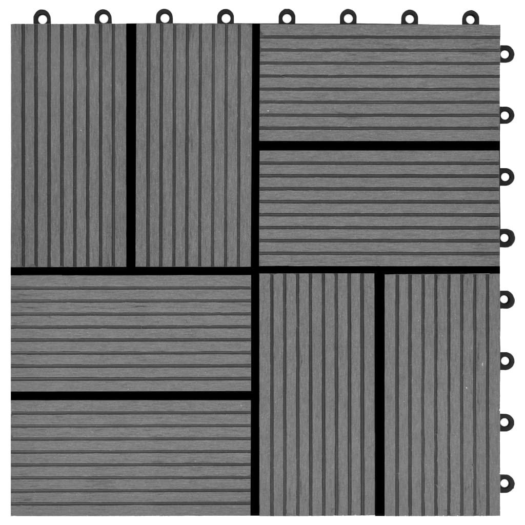 vidaXL terases flīzes, 11 gab., WPC, 30x30 cm, 1 m2, pelēkas