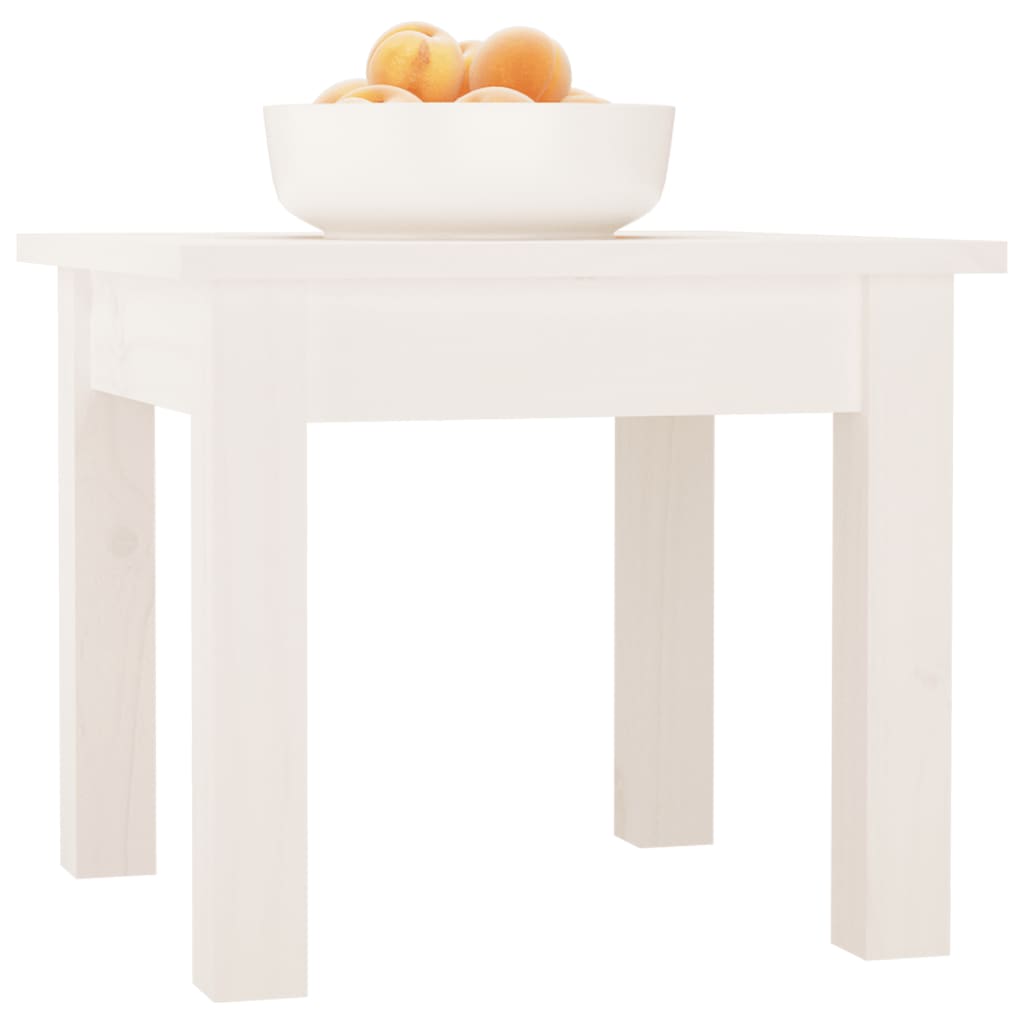 vidaXL kafijas galdiņš, balts, 35x35x30 cm, priedes masīvkoks