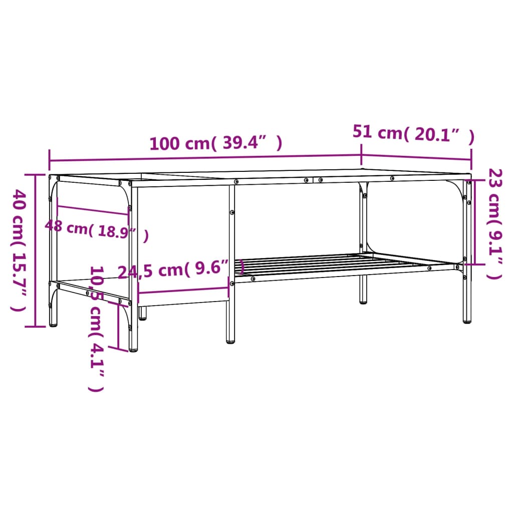 vidaXL kafijas galdiņš ar plauktu, brūna ozolkoka, 100x51x40 cm