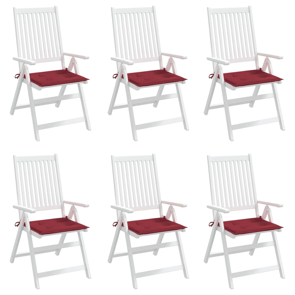 vidaXL dārza krēslu spilveni, 6 gab., vīnsarkani, 50x50x3 cm, audums