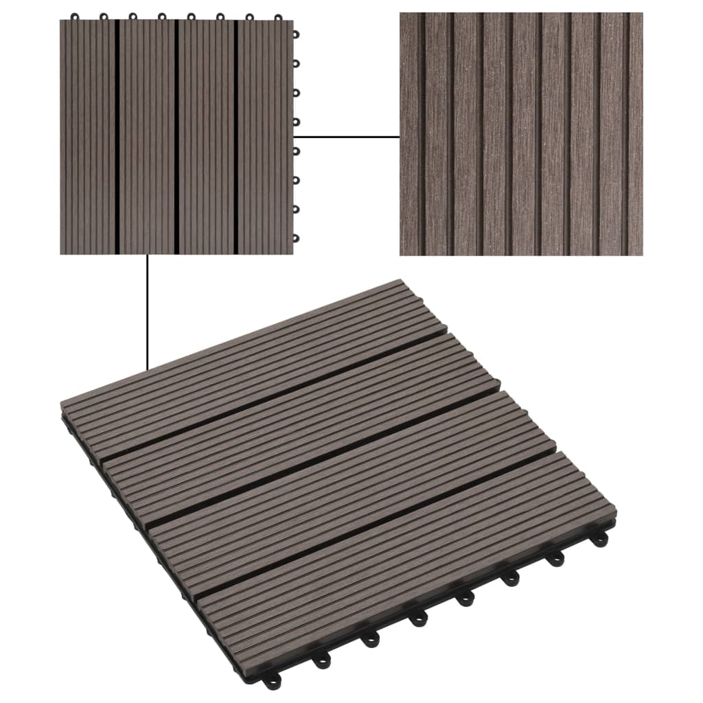 vidaXL terases flīzes, 22 gab., WPC, 30x30 cm, 2 m2, tumši brūnas
