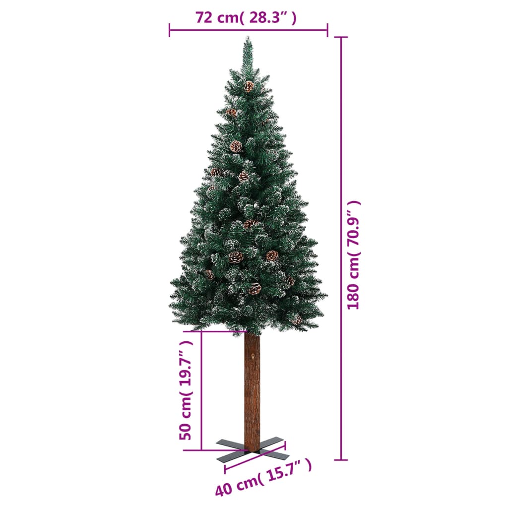 vidaXL Ziemassvētku egle, dabīgs koks un sniegs, zaļa, 180 cm, PVC