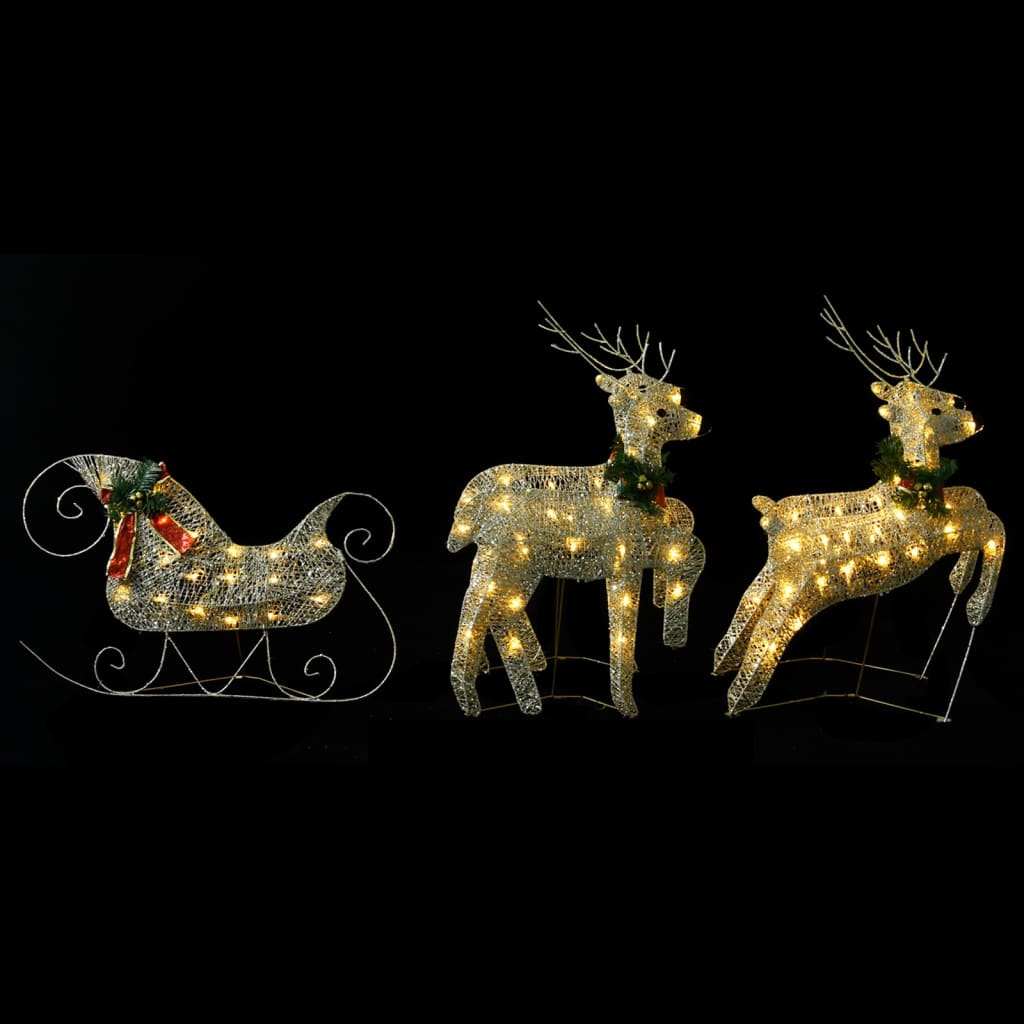 vidaXL Ziemassvētku dekorācija, ziemeļbrieži un kamanas, 100 LED